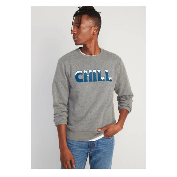 Old Navy Chill Crewneck Pullover Sweatshirt Size Large Heather Gray Cozy Relaxed - Picture 1 of 8